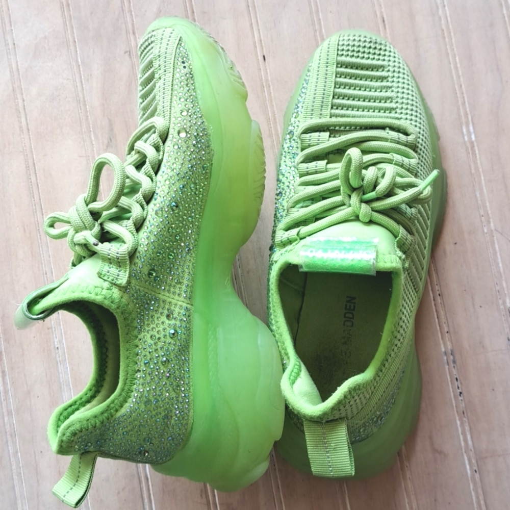 Steve Madden Girls Maxima Knit Rhinestone Lace Up Chunky Sole Comfy Sneakers